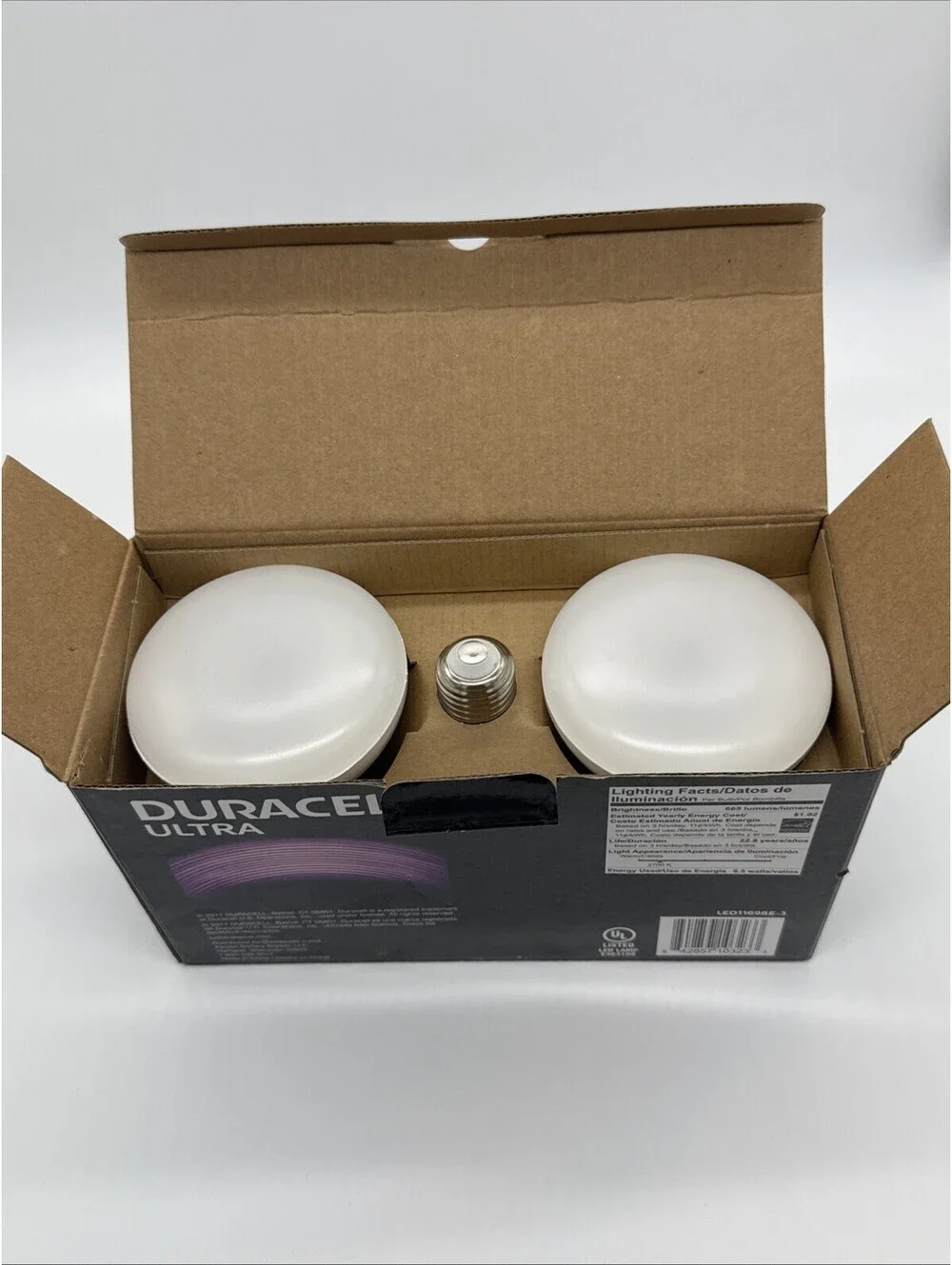 NIB Duracell Ultra Soft LED 8.5 W 2700 KBR 3020 5000 Hour Life Three Pack Bulbs